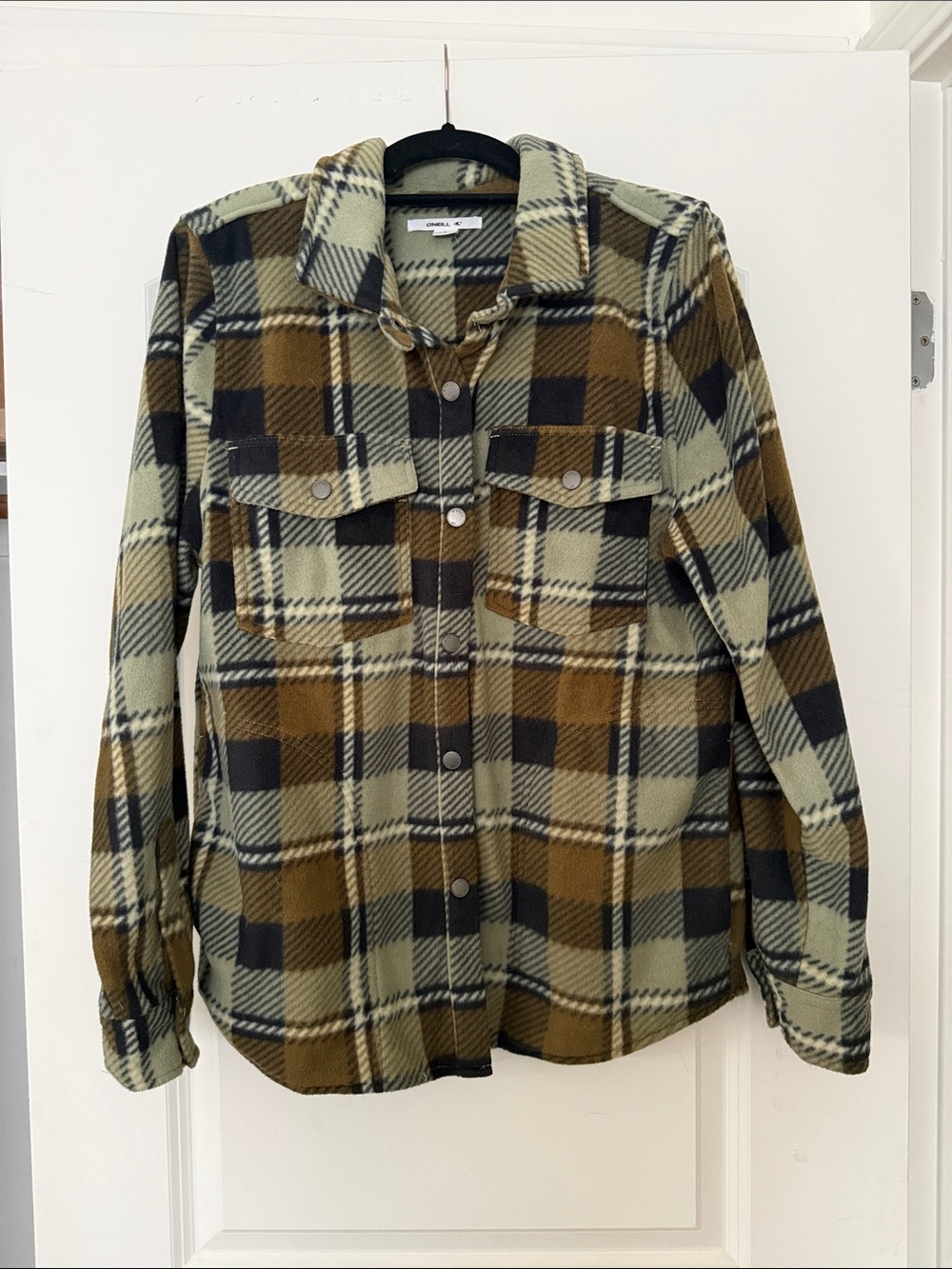 O'Neill Olive, Brown & Black Plaid Button-Front Shacket